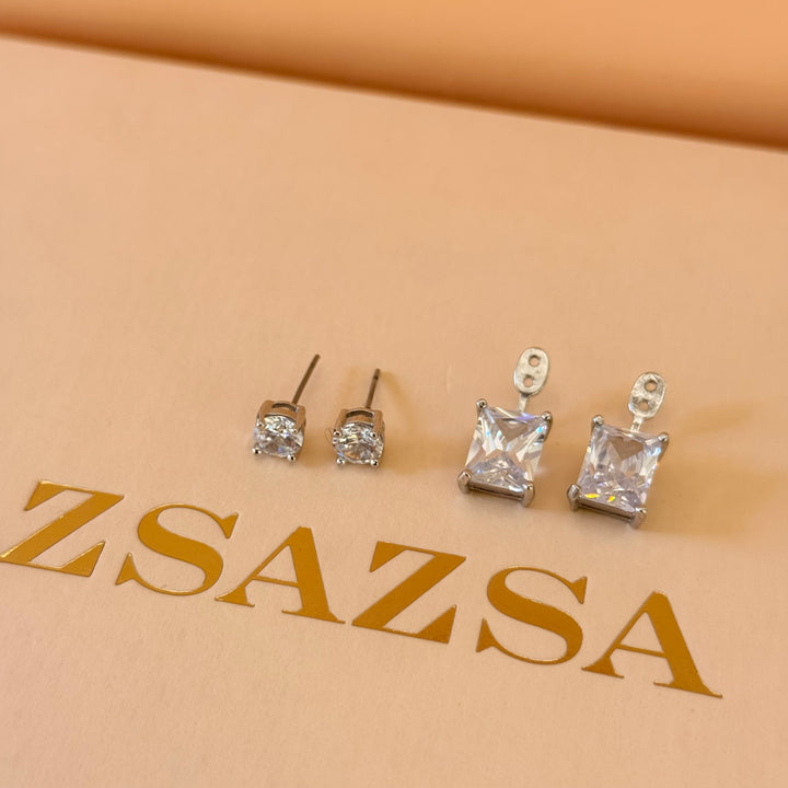 2 in 1 zircone silver earrings