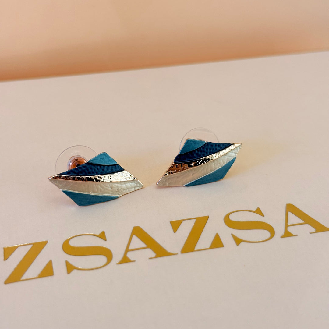 Mixed texture blue enamel rose gold plated set