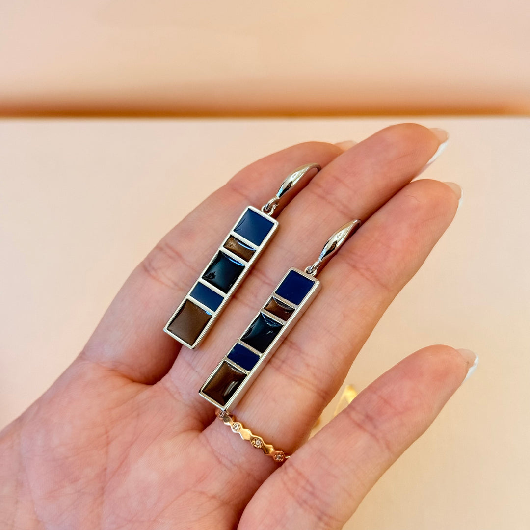 Brown and blue enamel silver hooks