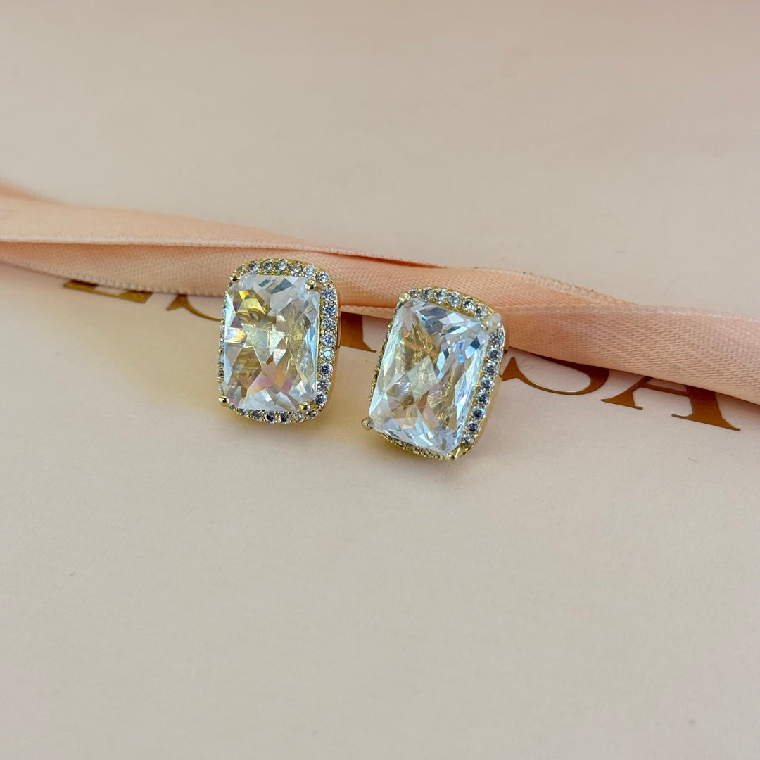 Rectangular zircone gold plated earrings