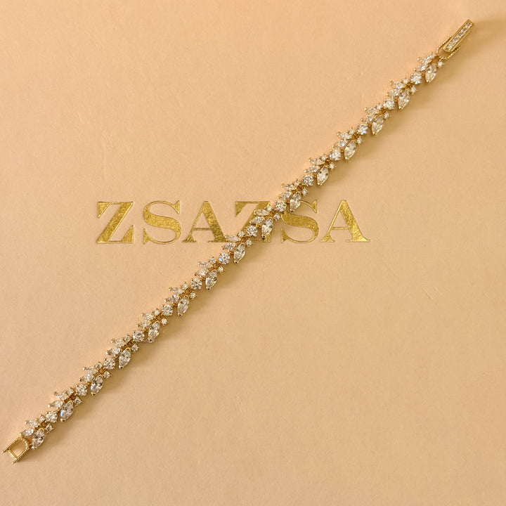 Marquise zircone gold plated earrings and bracelet