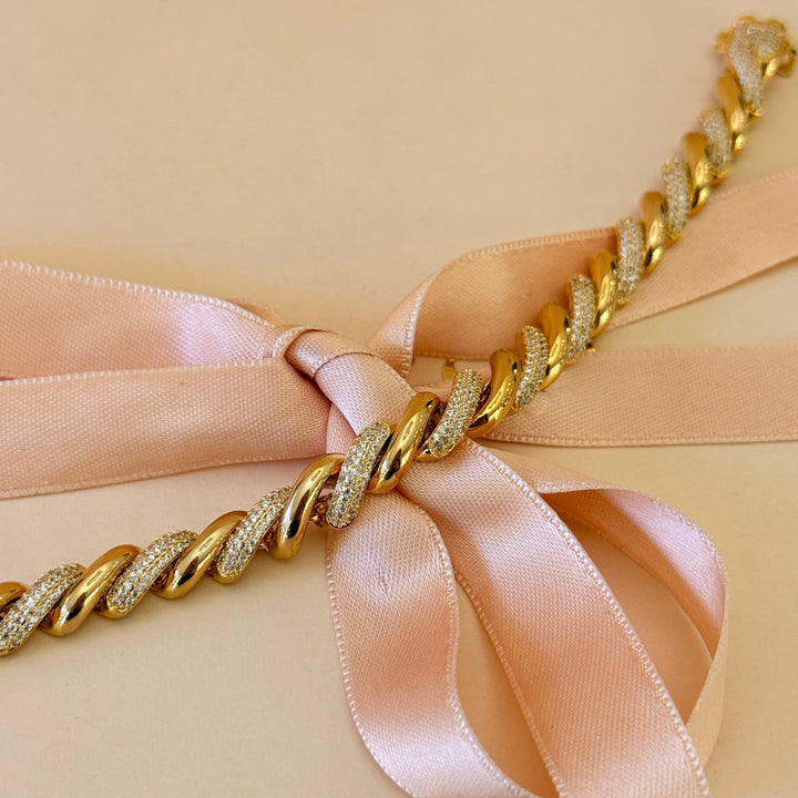 Twisted zircone gold plated hoops and bracelet set