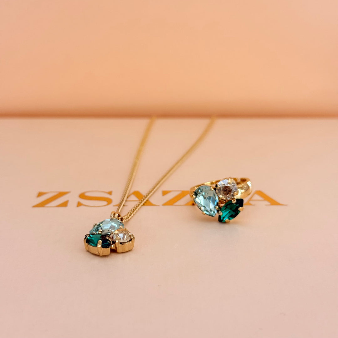 Mixed green and champagne Swarovski crystals set