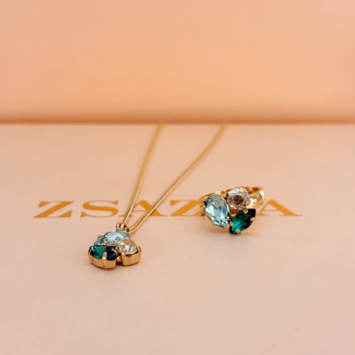 Mixed green and champagne Swarovski crystals set