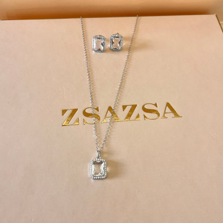 zircone sterling silver rectangular set
