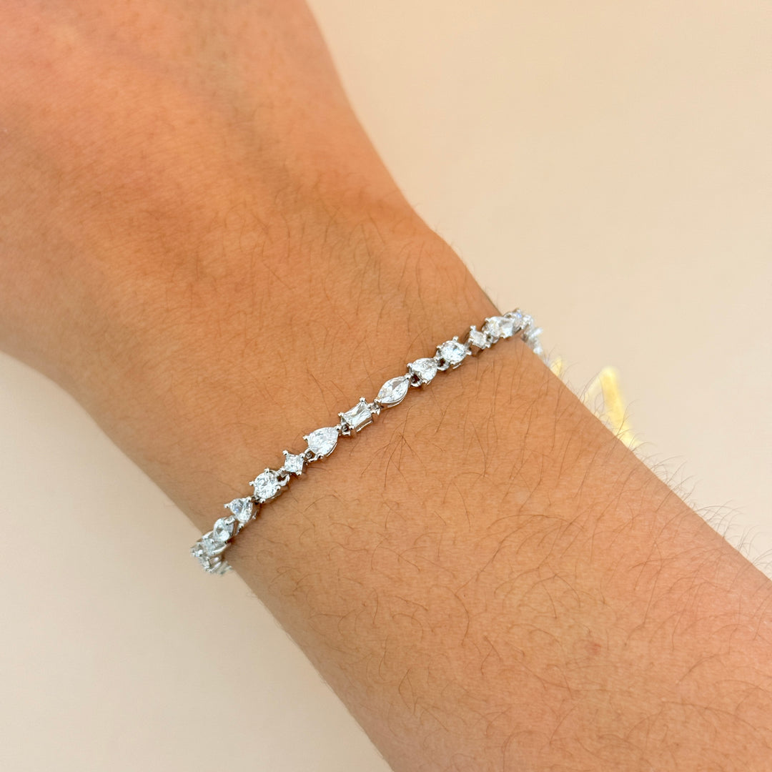 Mixed shapes zircone sterling silver bracelet
