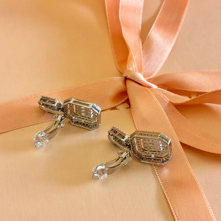 Double square zircone silver clip on