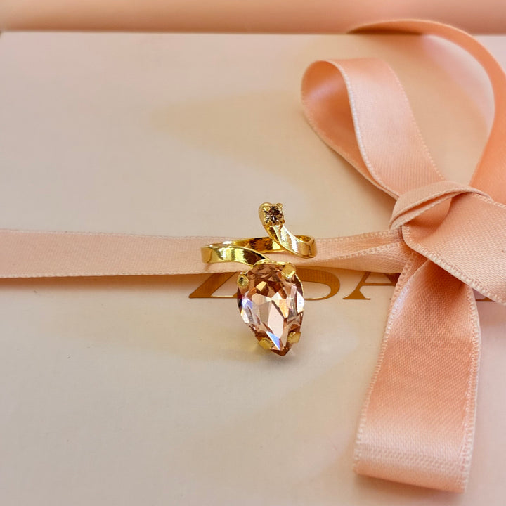 Teardrop peach Swarovski crystals ring