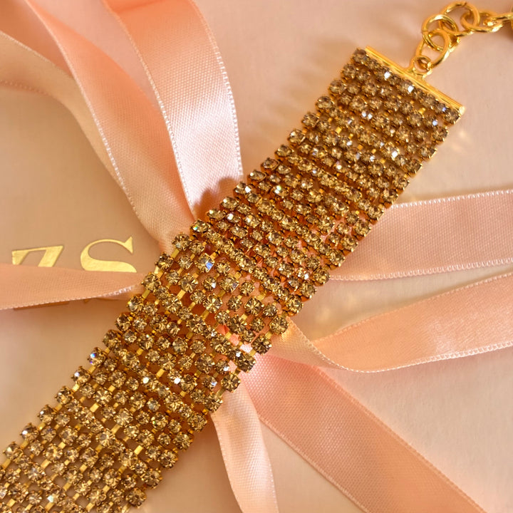 9 rows Bronze Swarovski crystals bracelet