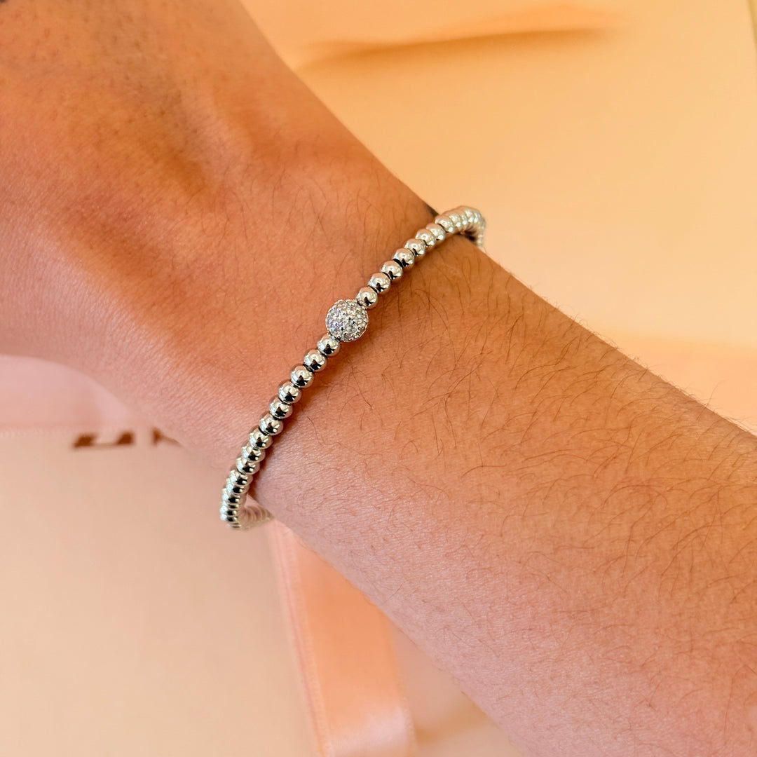 Dainty ball plain and zircon silver bangle