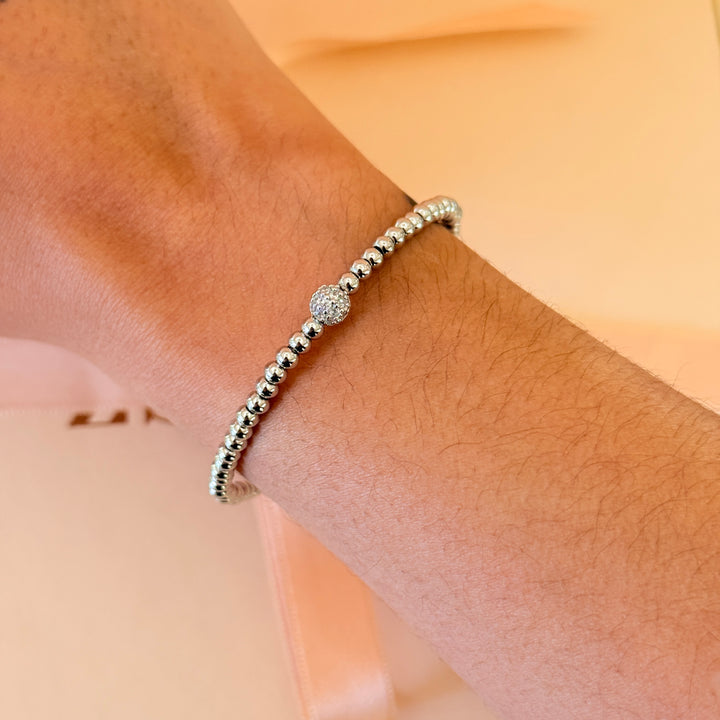 Dainty ball plain and zircon silver bangle