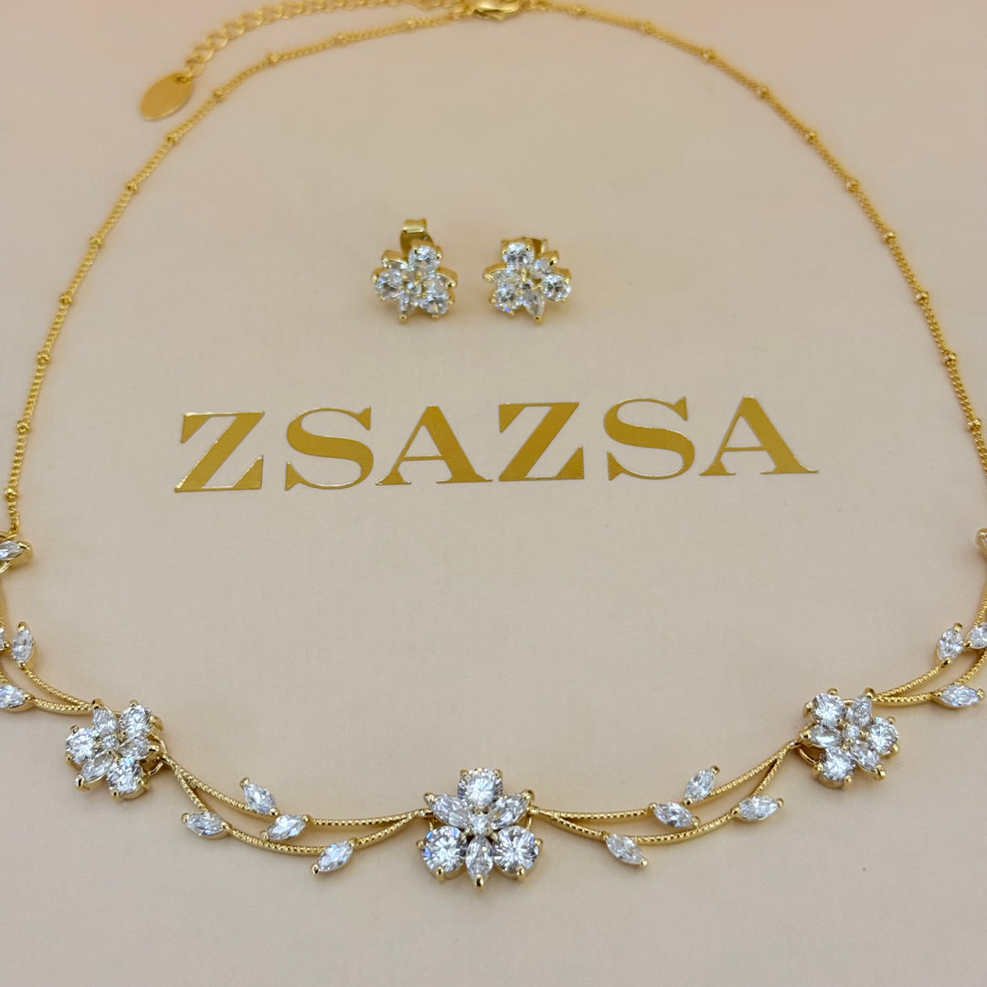 Flower zircone gold plated set