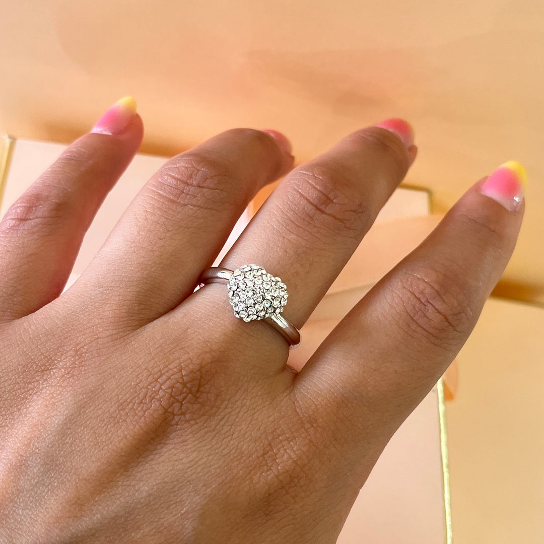 Rhinestone white gold plated heart ring