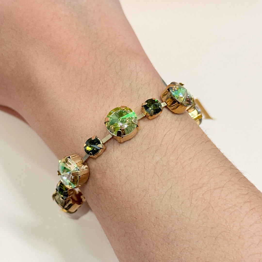 Olive green Swarovski crystals gold plated bracelet