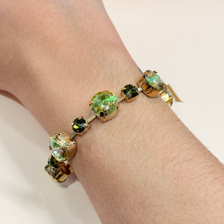Olive green Swarovski crystals gold plated bracelet