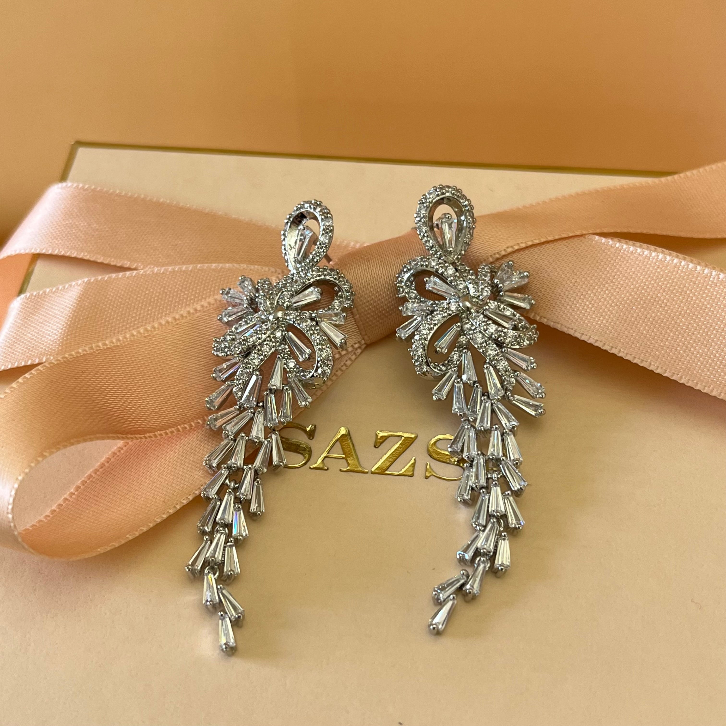 Silver zircone baguette earrings