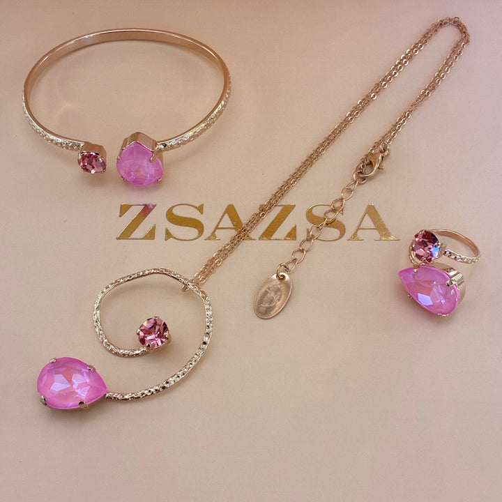 Handmade teardrop Pink Swarovski crystals set
