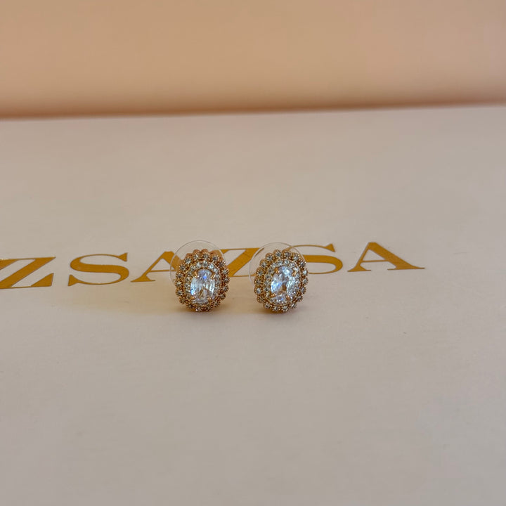 Oval zircone gold plated studs