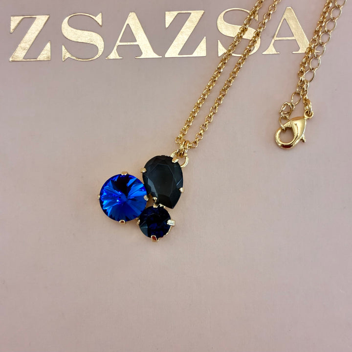 Blue Swarovski crystals gold plated set