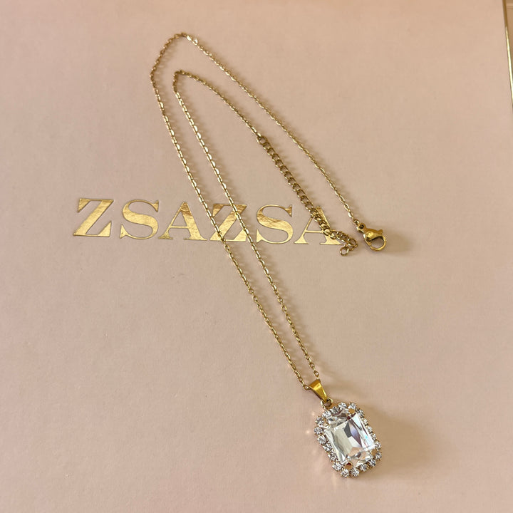 Preciosa crystals rectangular gold plated pendant