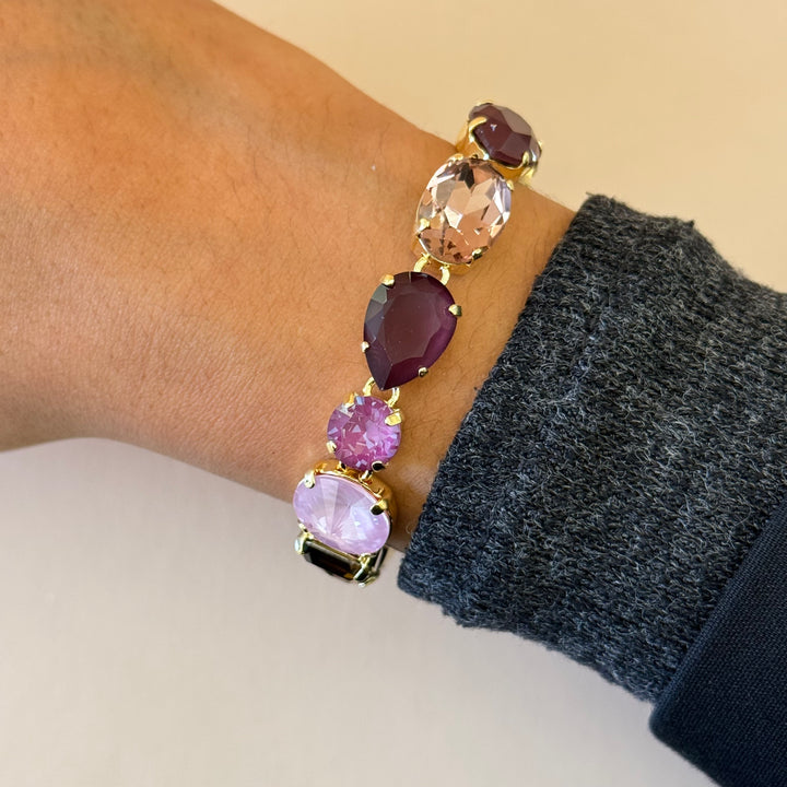 Mixed shades of purple Swarovski crystals gold plated set