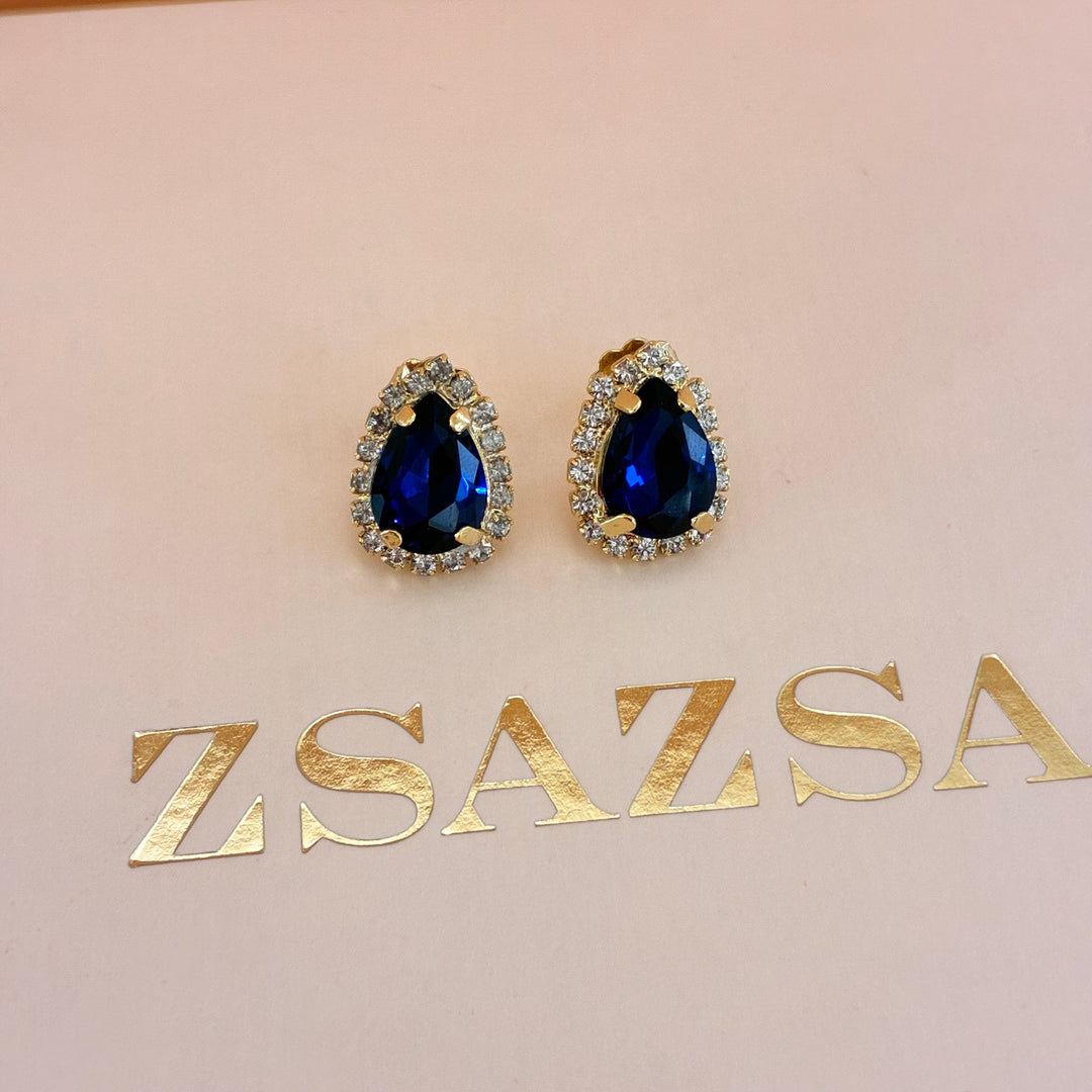 Teardrop Navy blue Preciosa crystals gold plated sets