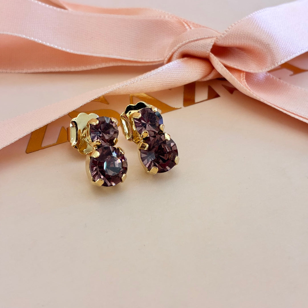 Mauve Preciosa crystals gold plated earrings