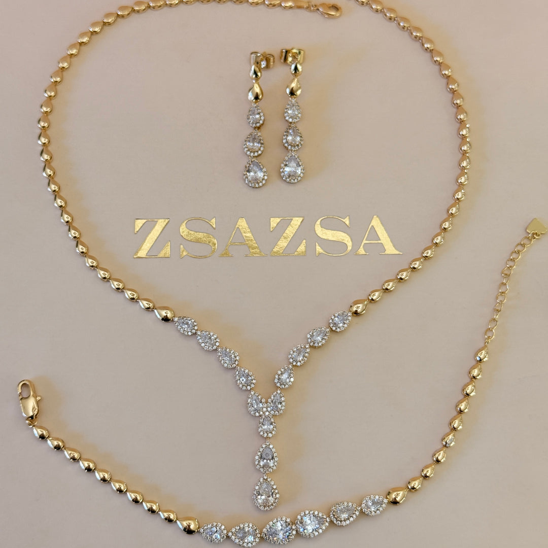 Teardrop zircone gold plated set