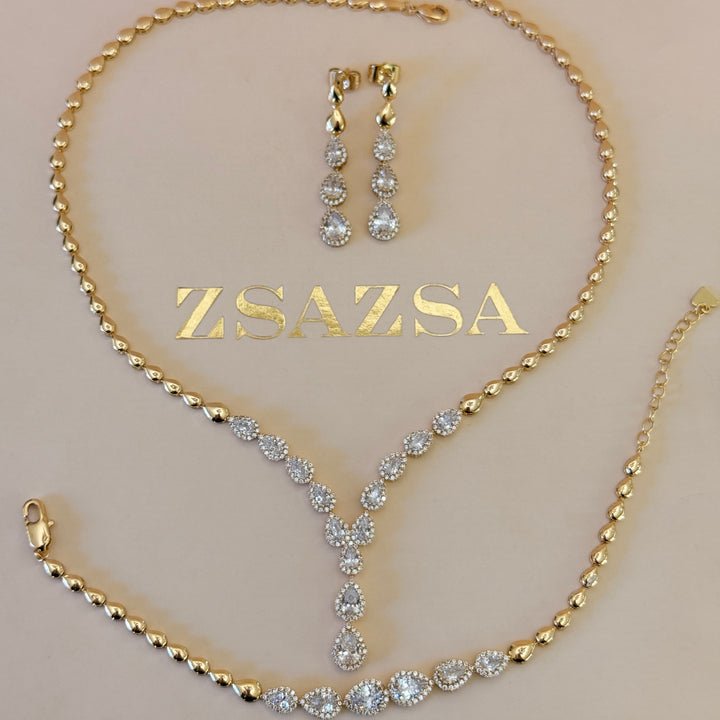 Teardrop zircone gold plated set