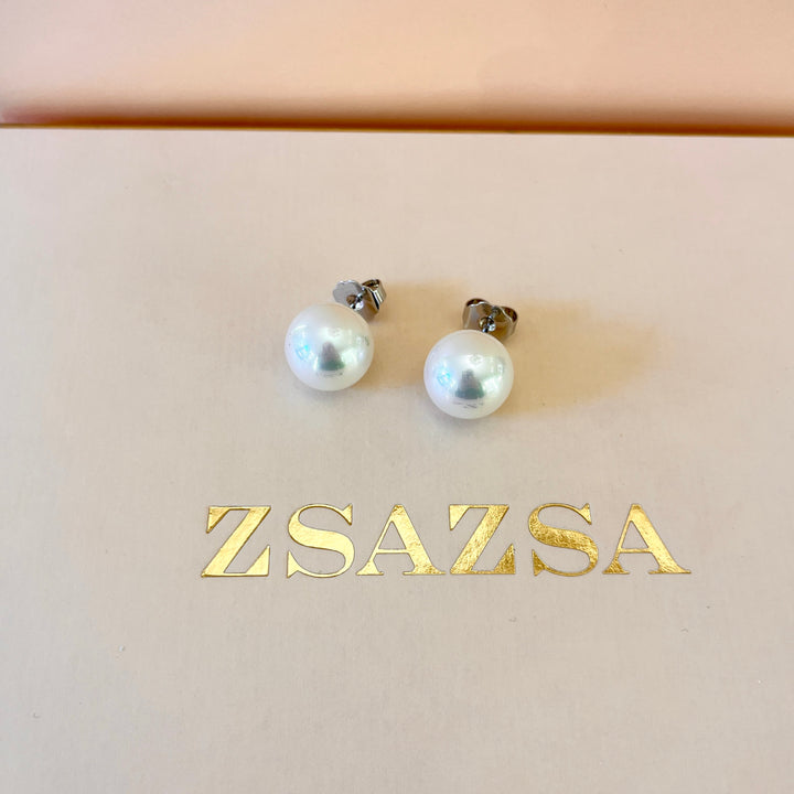 White Mallorca pearls white gold plated studs