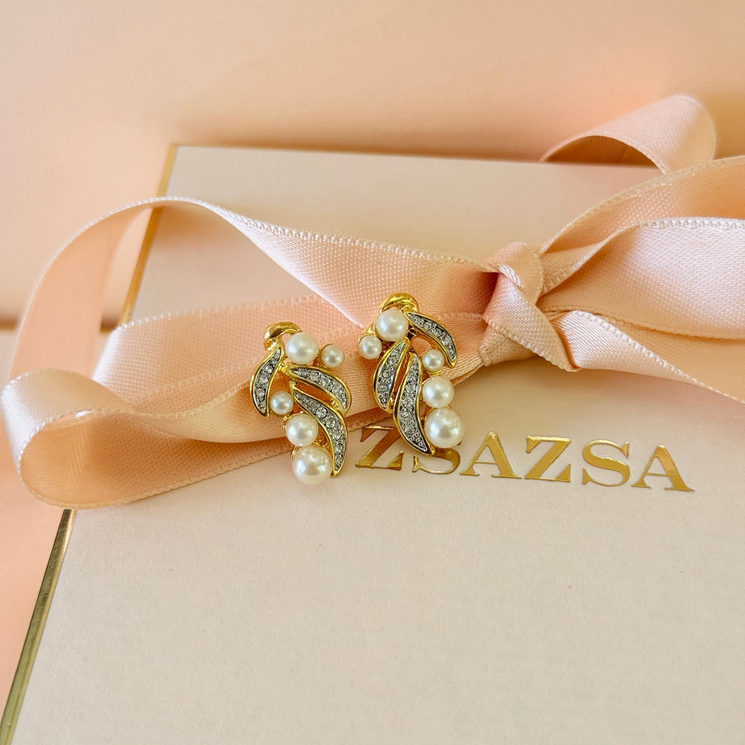 Swarovski crystals & cream pearl gold plated earrings