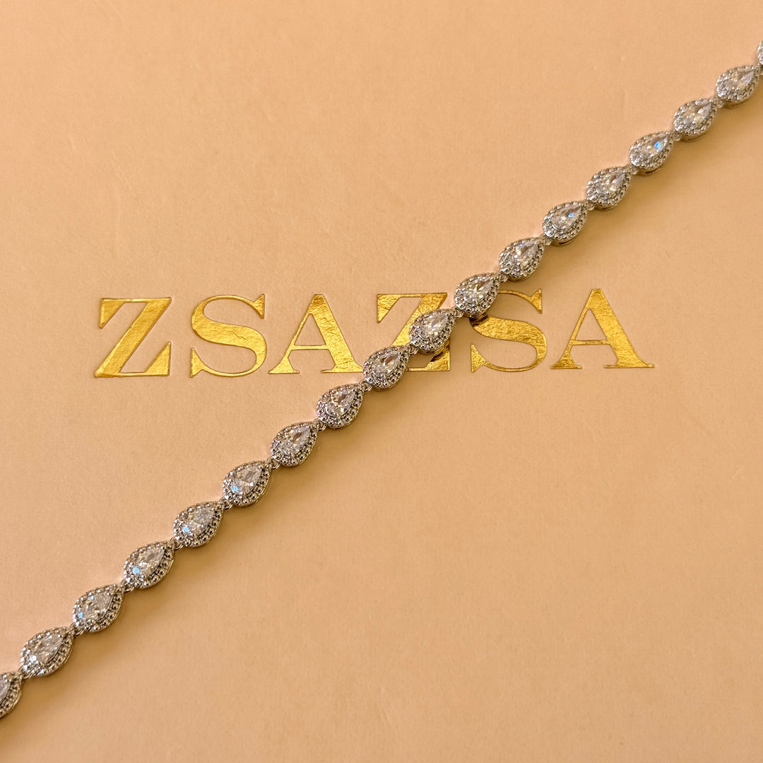 Dainty teardrop zircone silver bracelet