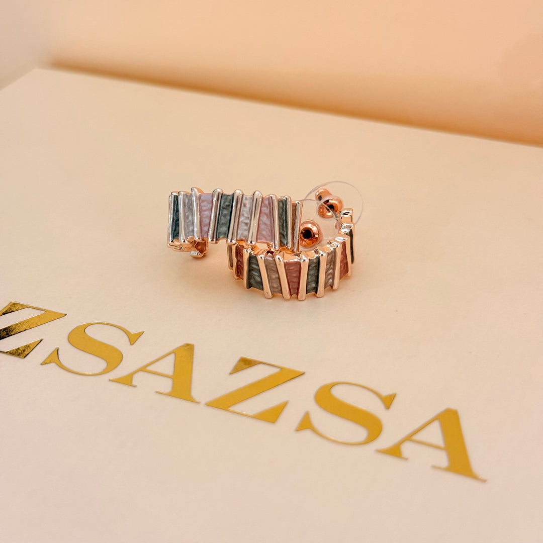 Brown and grey enamel rose gold plated hoops