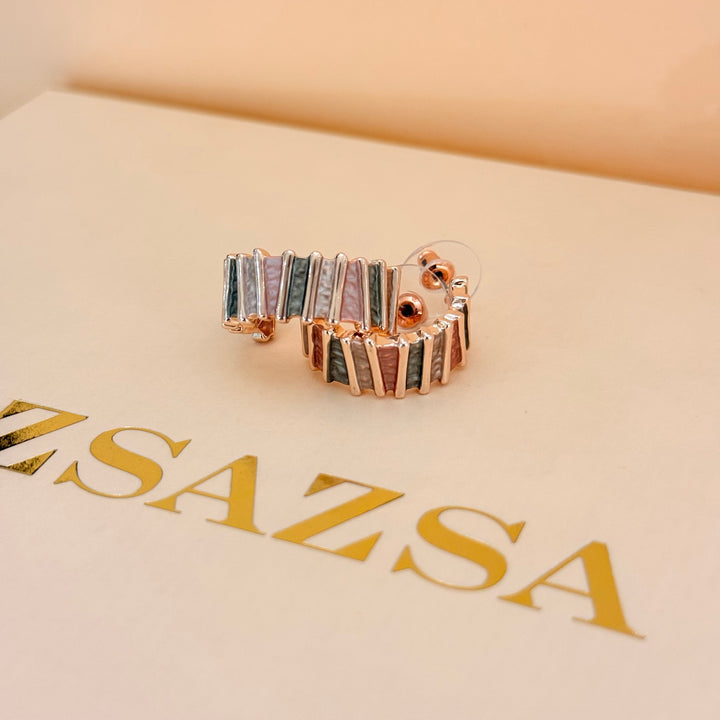 Brown and grey enamel rose gold plated hoops