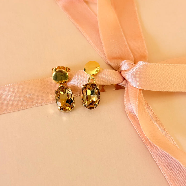 Bronze Swarovski crystals gold plated earrings