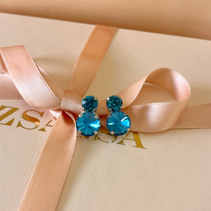 Turquoise double Swarovski crystals studs