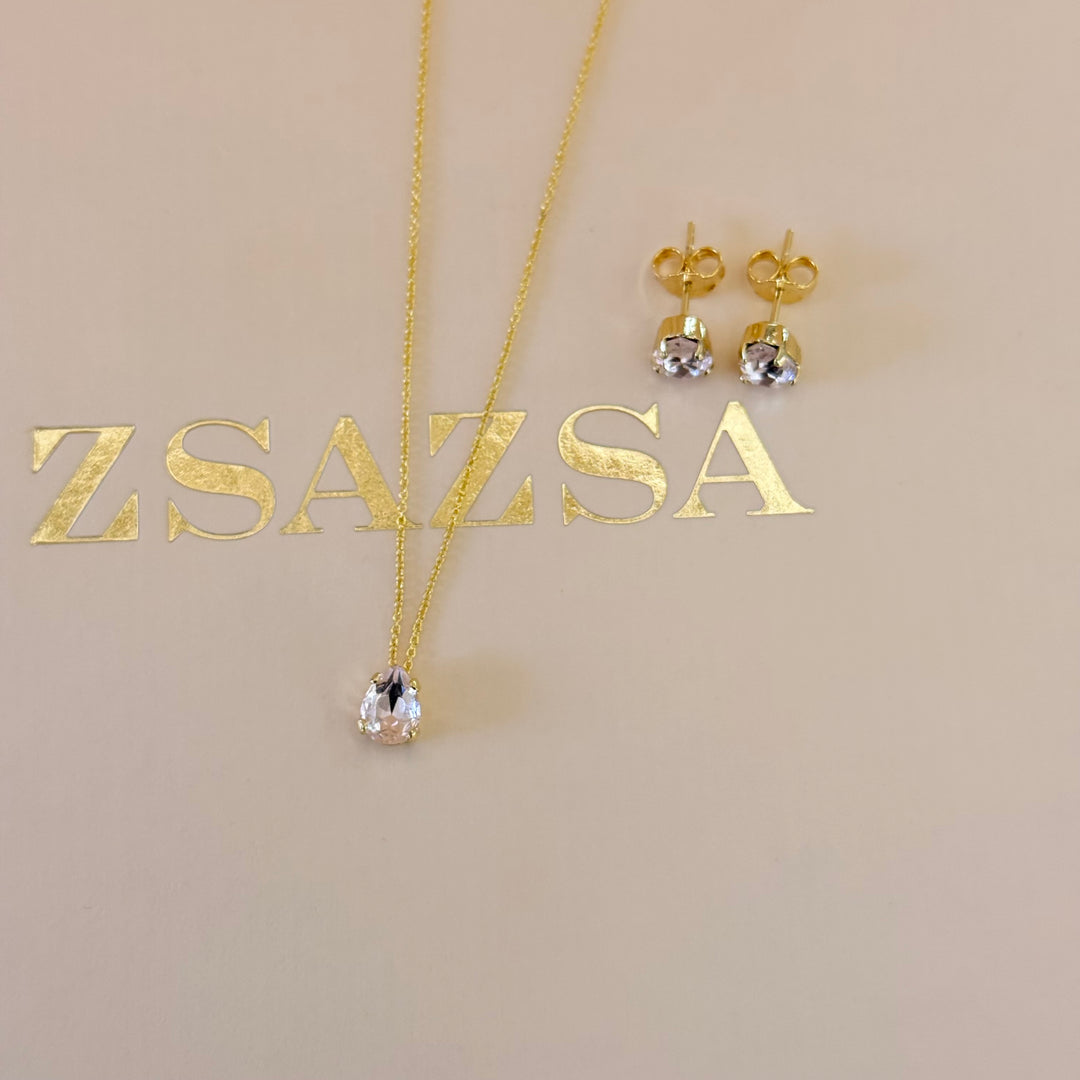 Dainty light pink teardrop sterling silver gold plated set