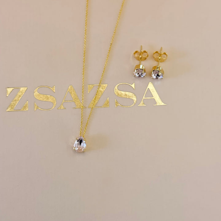 Dainty light pink teardrop sterling silver gold plated set