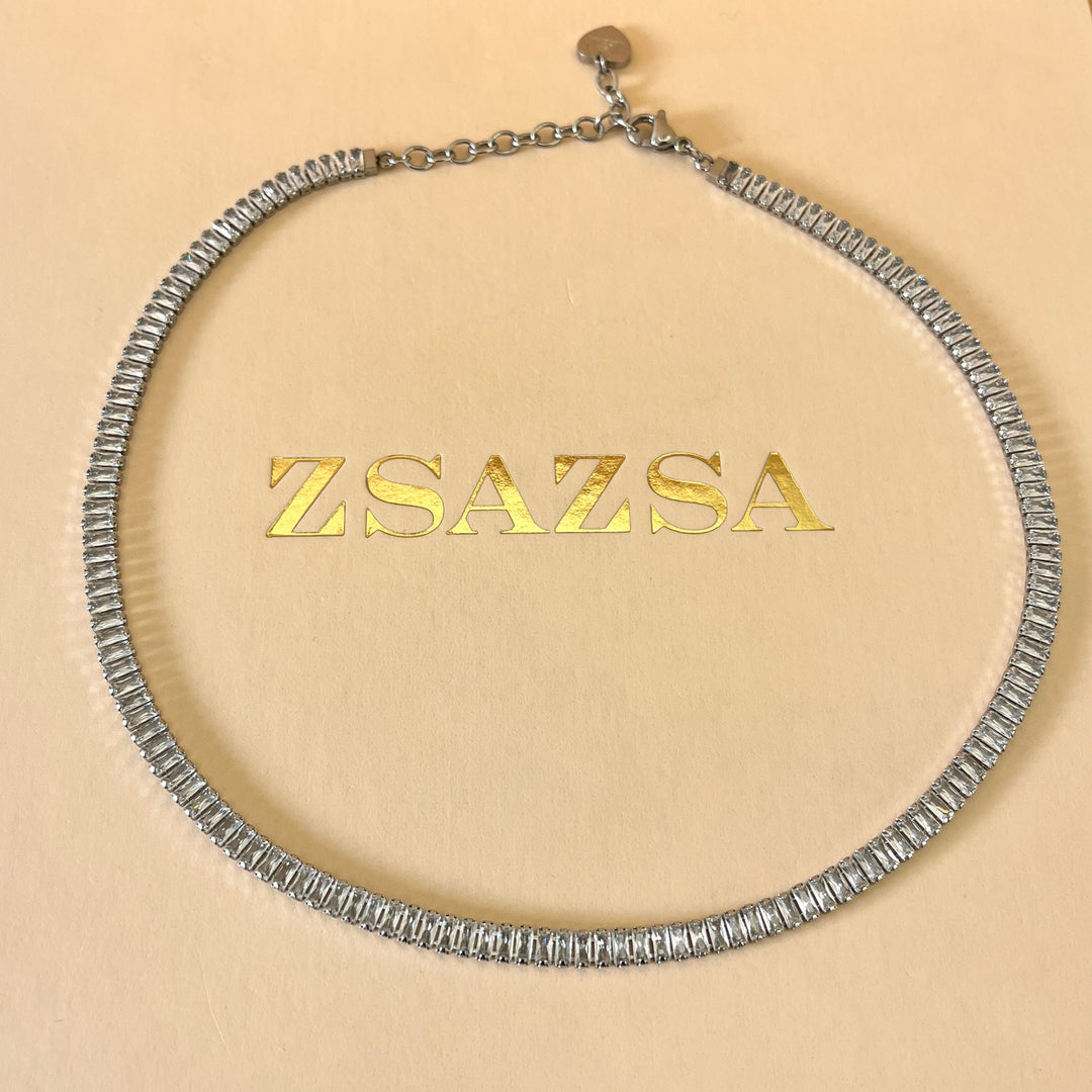 Baguette zircone stainless steel set