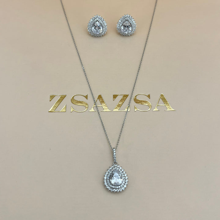 Silver zircone teardrop set