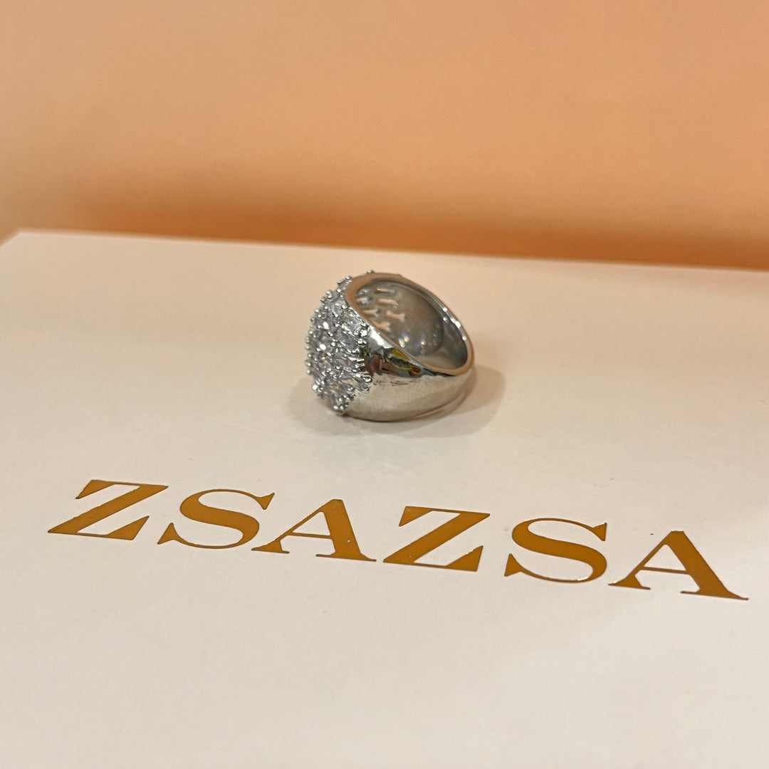 Zircone baguette white gold plated band ring