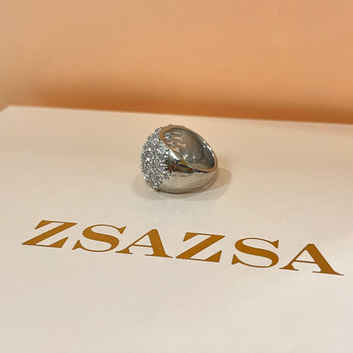 Zircone baguette white gold plated band ring