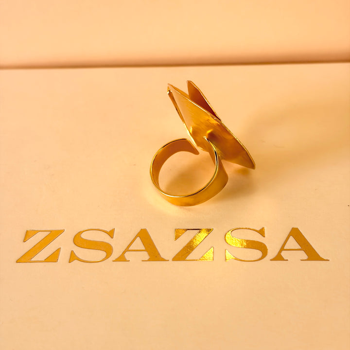 Handmade Twisted Circle Gold Earrings and Ring Set | Gold Plated | ZsaZsa