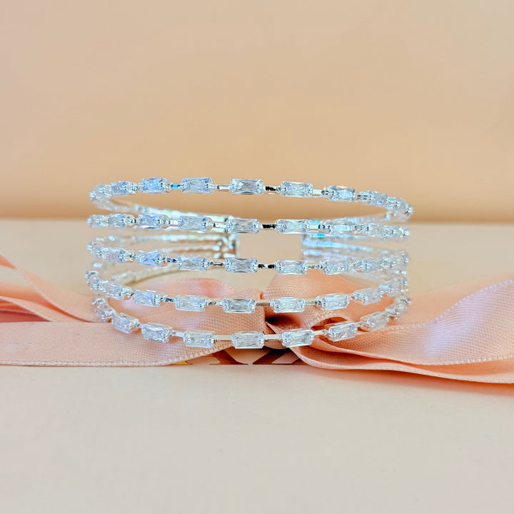 5 Rows Baguette zircone silver bangle