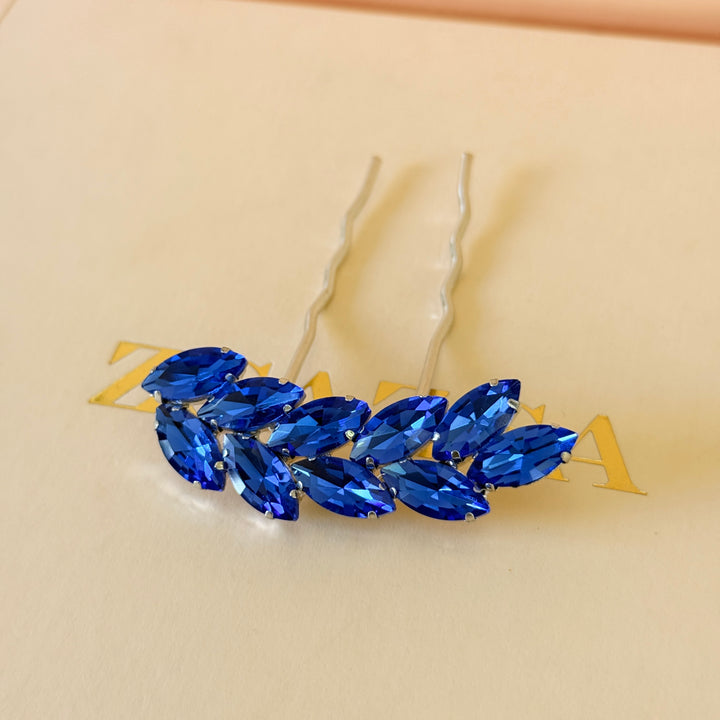 Preciosa crystals royal blue silver hair pin