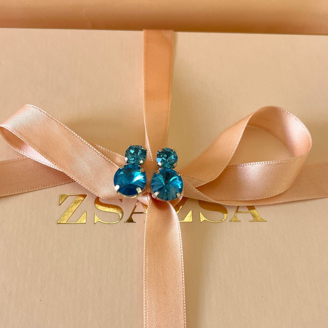 Turquoise double Swarovski crystals studs