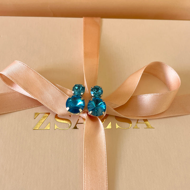 Turquoise double Swarovski crystals studs