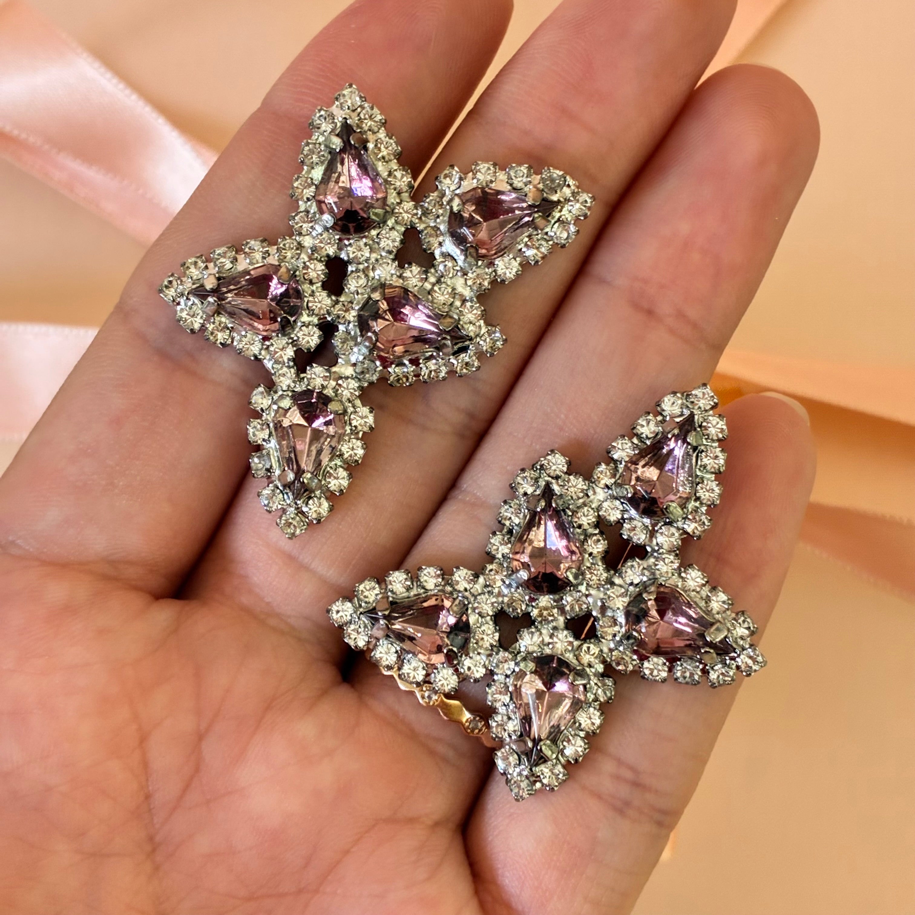 Mauve teardrops Swarovski crystals silver set