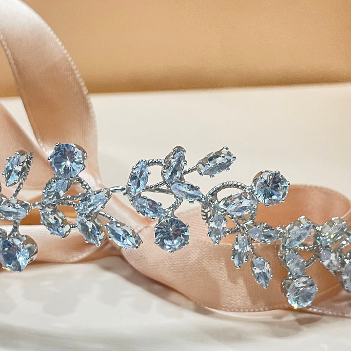 Silver leaf cubic zircone flexible headpiece