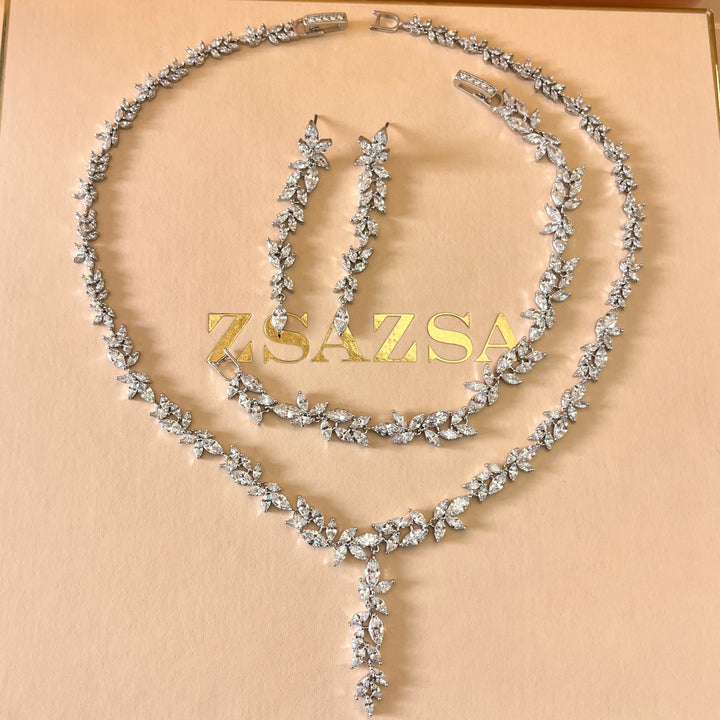 Marquise zircone white gold plated set